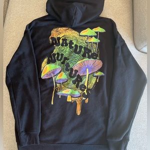 Trippy nature nurtures mushroom hoodie unisex size small - Black hoodie